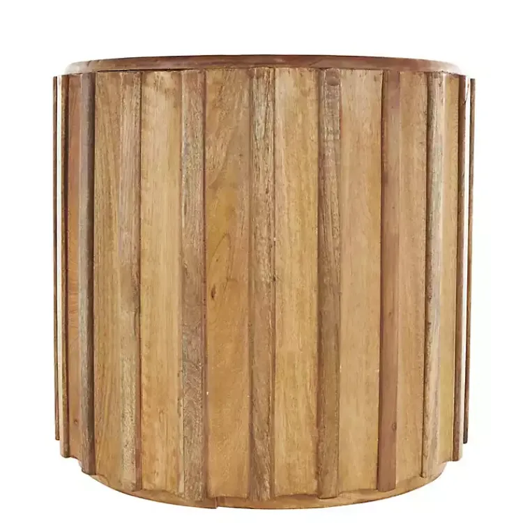 Kirklands Home Mango Wood Ridged Drum Accent Table Brown