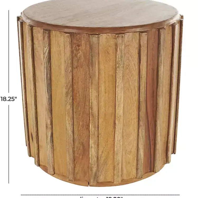 Kirklands Home Mango Wood Ridged Drum Accent Table Brown
