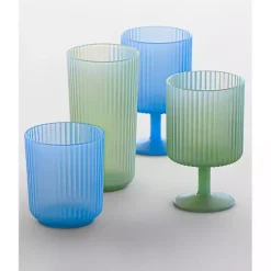 Kirklands Home Matte Azure Ribbed Short Glasses, Set of 6 Blue Clearance