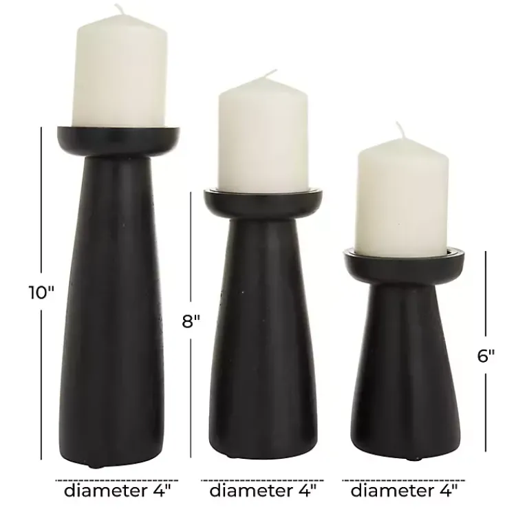 Candle Holders>Kirklands Home Matte Wood T-Shape Candle Holders, Set of 3 Black