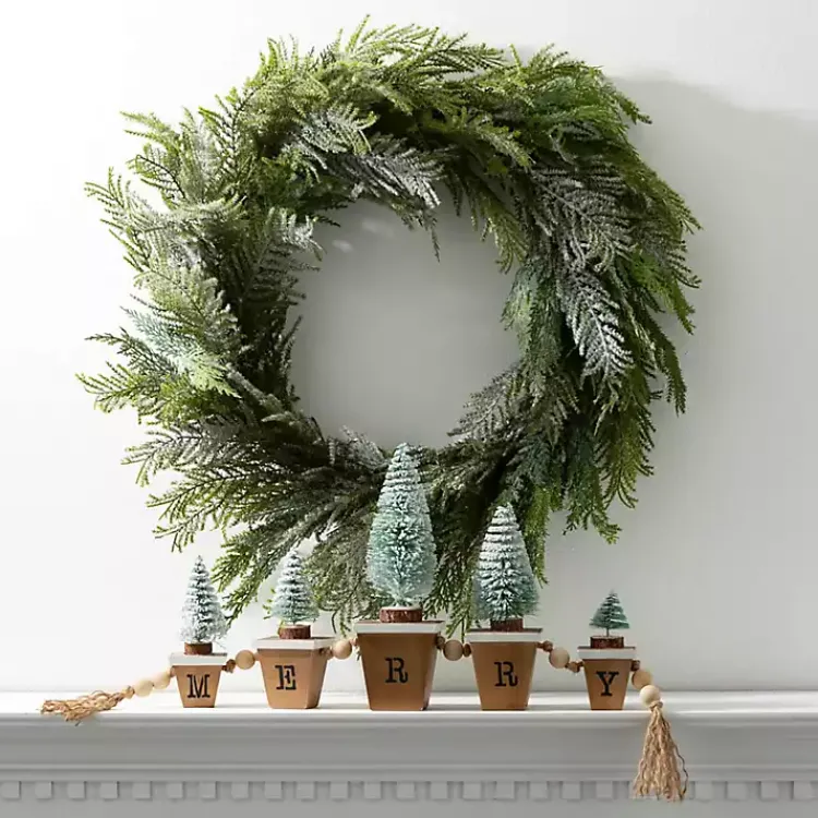 Christmas Decorations>Kirklands Home Merry Bottle Brush Tree Tabletop Blocks Green