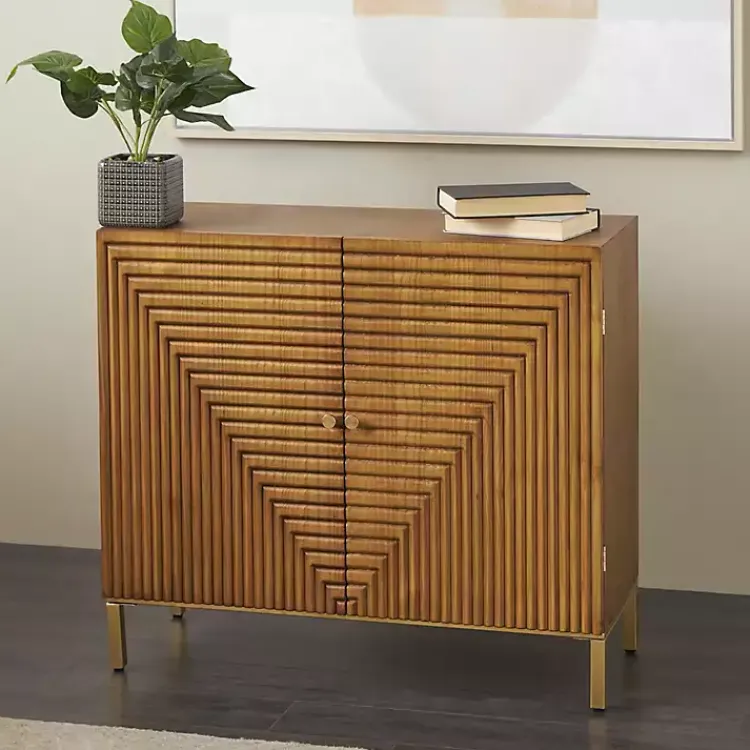 Kirklands Home Modern Wood Geometric Cabinet Brown Sale