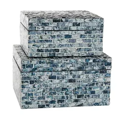 Baskets & Boxes>Kirklands Home Multicolor Mother of Pearl Coastal Boxes, Set of 2