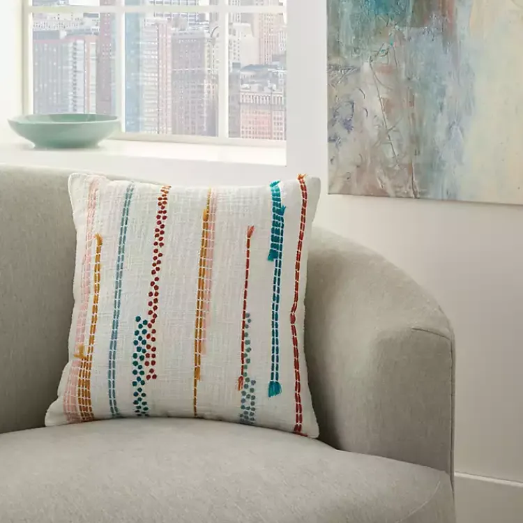 Pillows>Kirklands Home Multicolor Woven Dotted Lines Pillow