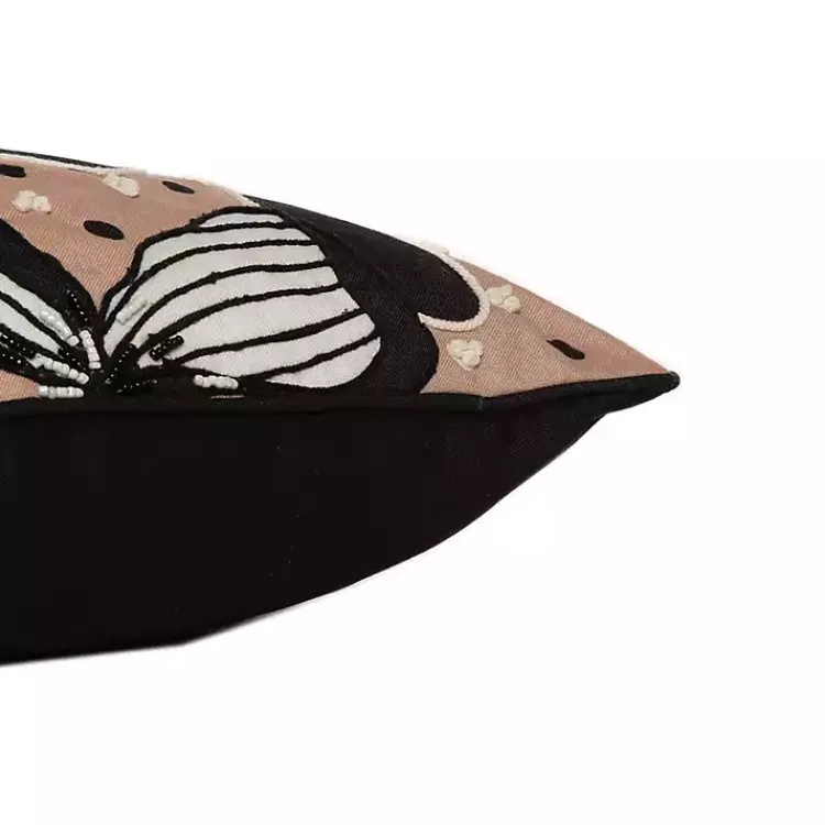 Pillows>Kirklands Home Natural & Black Embroidered Floral Throw Pillow
