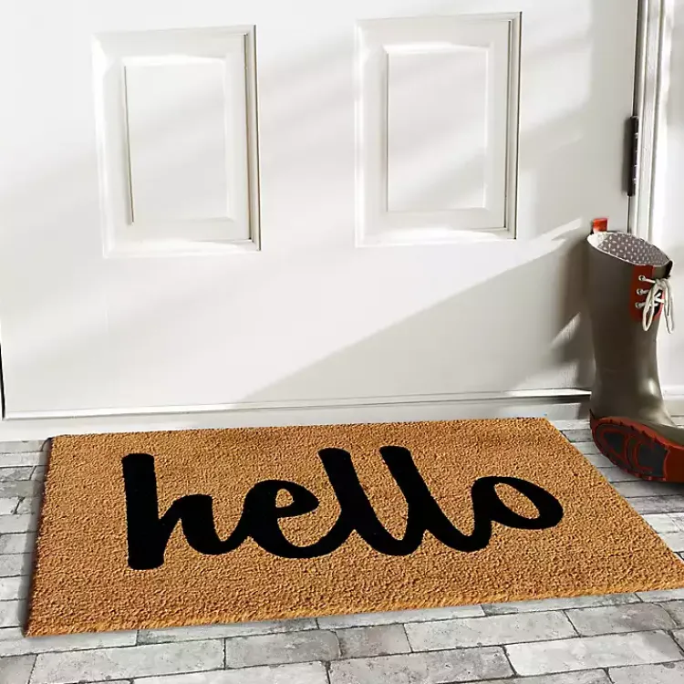 Kirklands Home Natural and Black Coir Hello Doormat, 29x17 in. Sale