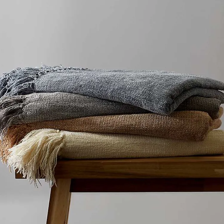 Blankets & Throws>Kirklands Home Natural Chenille Fringe Throw Tan