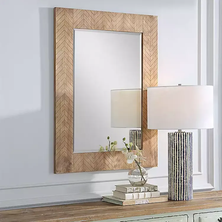 Kirklands Home Natural Chevron Wood Wall Mirror Clearance