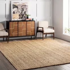 Kirklands Home Natural Hand Woven Rigo Jute Area Rug, 10x14 Tan Sale