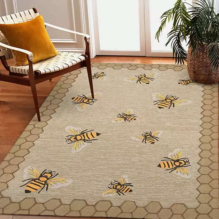Kirklands Home Natural Honeycomb & Bees Outdoor Accent Rug
