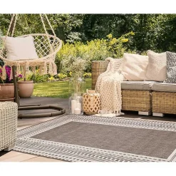 Kirklands Home Natural Linear Macy Indoor/Outdoor Area Rug, 7x9 Brown Hot