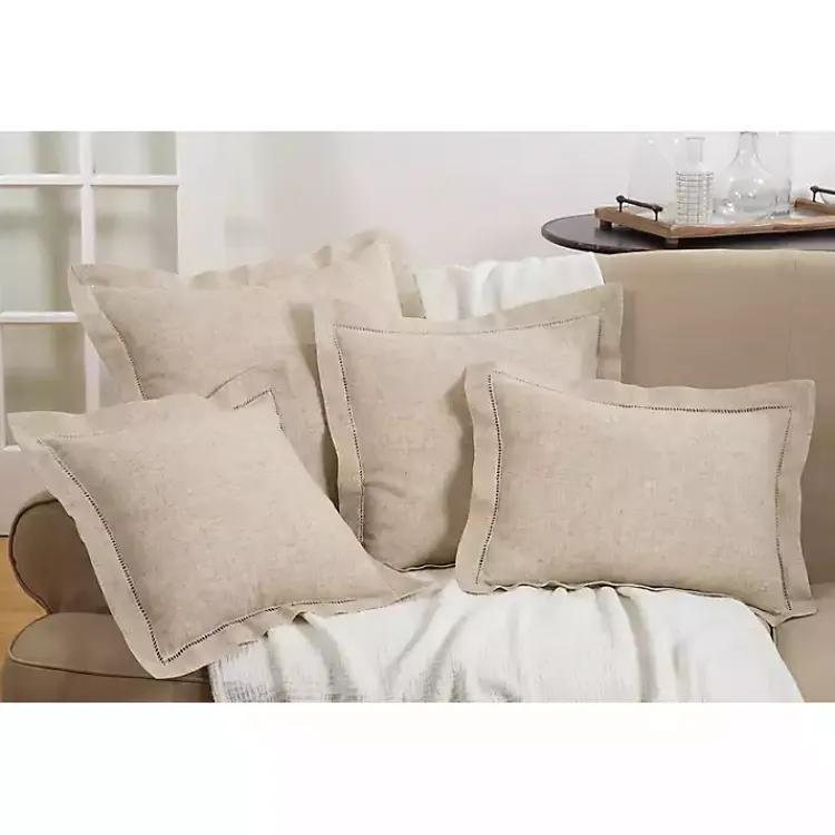 Pillows>Kirklands Home Natural Linen Down Hemstitched Pillow, 20 in. Tan