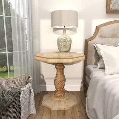 Kirklands Home Natural Rustic Wood Octagon Accent Table