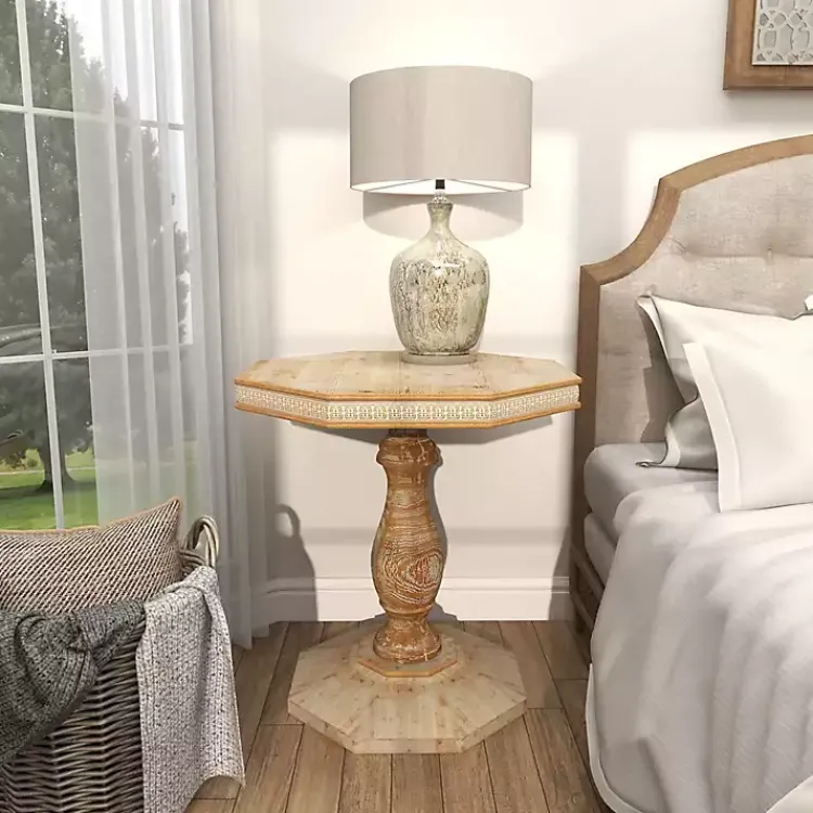 Kirklands Home Natural Rustic Wood Octagon Accent Table