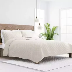 Kirklands Home Natural Stitched Diamond 3-pc. King Quilt Set Ivory Sale