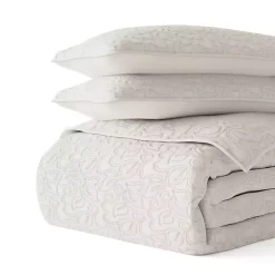 Kirklands Home Natural Stitched Floral 3-pc. Queen Quilt Set Ivory Hot