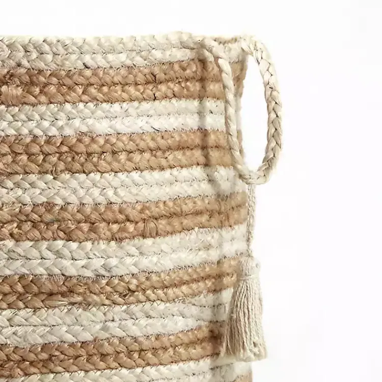 Baskets & Boxes>Kirklands Home Natural Striped Jute Basket with Handles, 19 in.