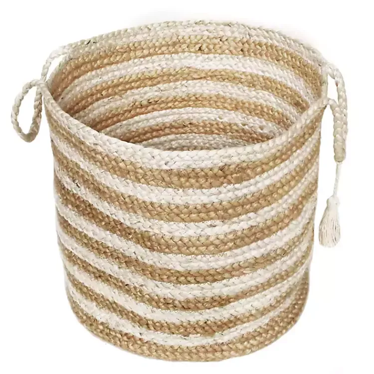 Baskets & Boxes>Kirklands Home Natural Striped Jute Basket with Handles, 19 in.