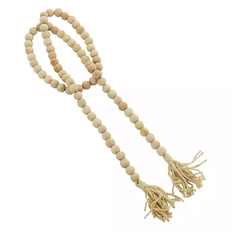 Decorative Accents>Kirklands Home Natural Wood Beaded Tassel Garland Tan