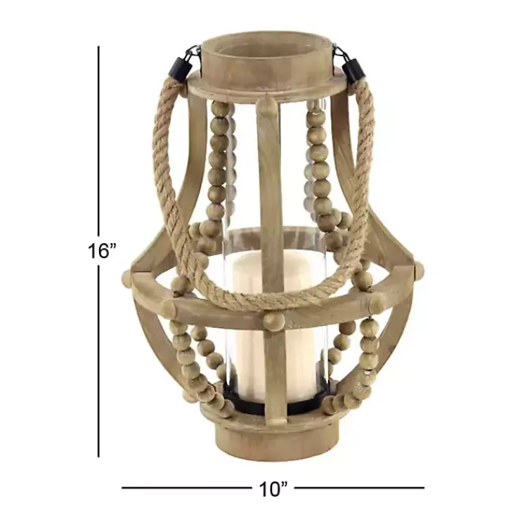 Lanterns>Kirklands Home Natural Wood Beaded Teardrop Lantern Tan