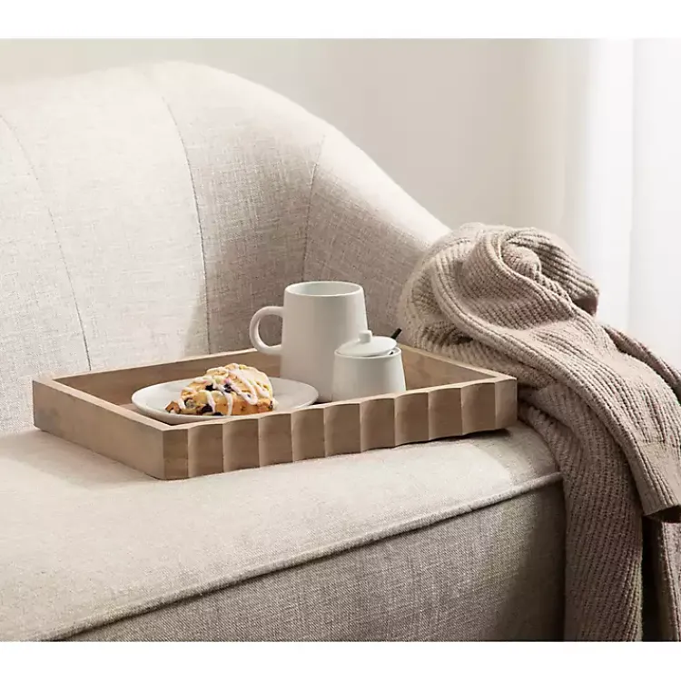 Decorative Trays>Kirklands Home Natural Wood Fluted Lissi Recgular Serving Tray Tan