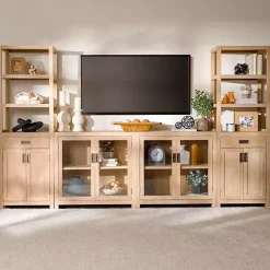 Kirklands Home Natural Wood Glass Door Modular Cabinet Tan Discount