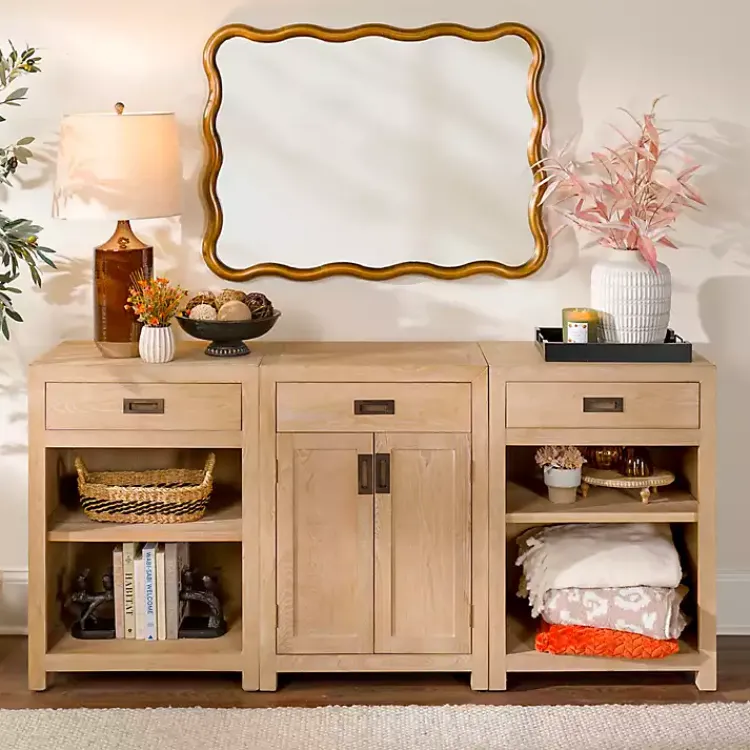 Kirklands Home Natural Wood Open Shelf Modular Cabinet Tan Hot