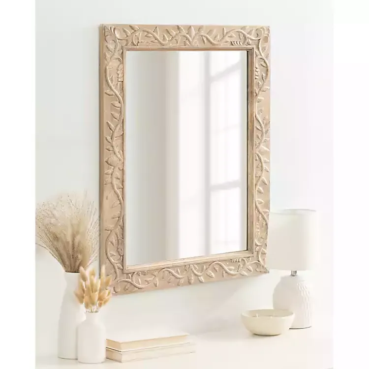 Kirklands Home Natural Wood Ornate Carved Wall Mirror Tan Best