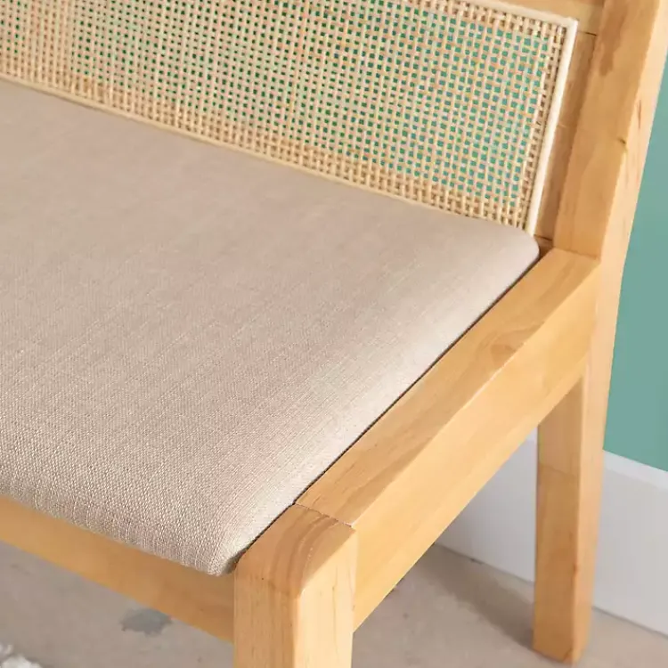 Kirklands Home Natural Woven Rat Back Minimalist Bench Tan Best