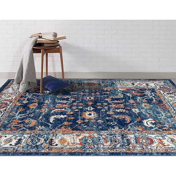 Kirklands Home Navy and Orange Bordered Area Rug, 4x6 Blue New