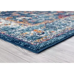 Kirklands Home Navy and Orange Bordered Area Rug, 4x6 Blue New