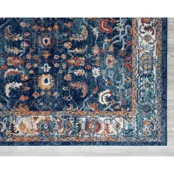 Kirklands Home Navy and Orange Bordered Area Rug, 4x6 Blue New