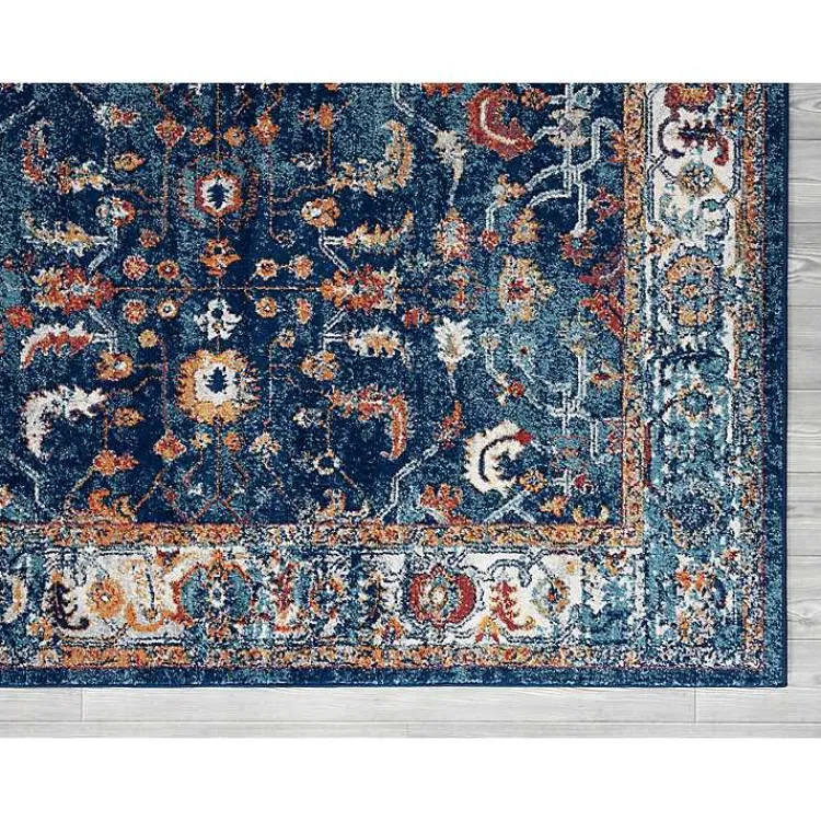 Kirklands Home Navy and Orange Bordered Area Rug, 4x6 Blue New