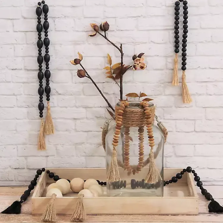 Decorative Accents>Kirklands Home Navy Oval Bead Wood Garland Blue