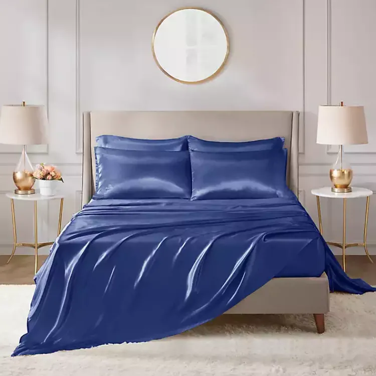 Kirklands Home Navy Satin 6-pc. King Sheet Set Blue Clearance
