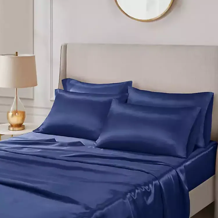 Kirklands Home Navy Satin 6-pc. Queen Sheet Set Blue Clearance