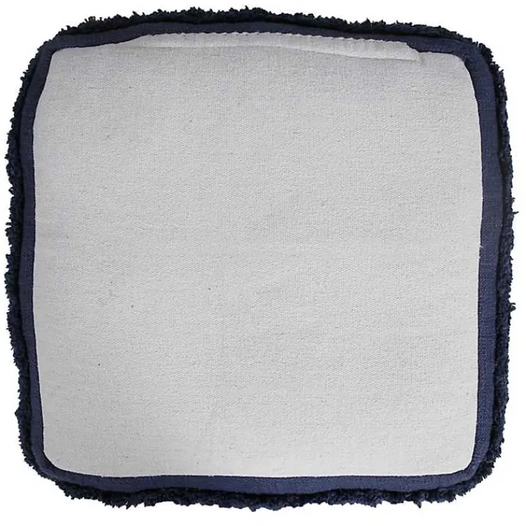 Poufs & Floor Cushions>Kirklands Home Navy Tufted Stripe Cotton Square Pouf Blue
