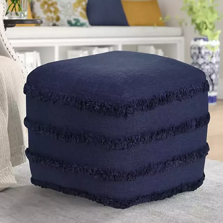 Poufs & Floor Cushions>Kirklands Home Navy Tufted Stripe Cotton Square Pouf Blue
