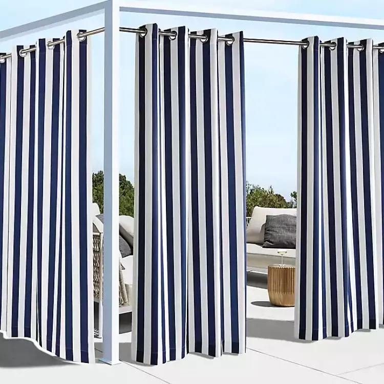Kirklands Home Navy Coastal Stripe Outdoor Curtain Panel, 108 in. Outlet