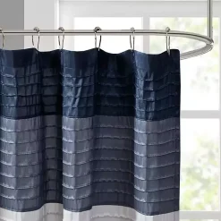 Kirklands Home Navy Colorblock Silky Shower Curtain Blue New