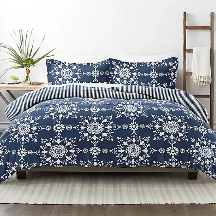 Kirklands Home Navy Daisy Medallion King 3-pc. Comforter Set Blue Clearance