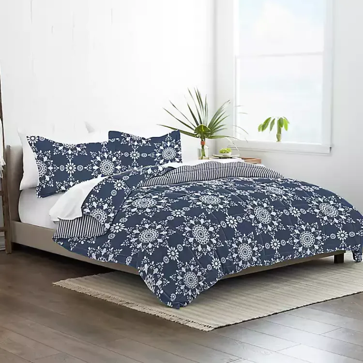 Kirklands Home Navy Daisy Medallion King 3-pc. Comforter Set Blue Clearance