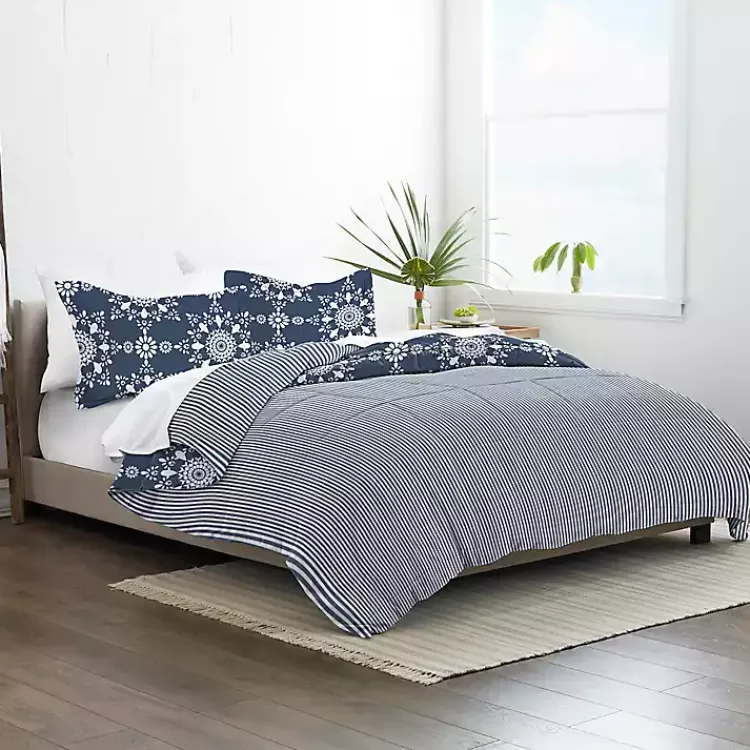 Kirklands Home Navy Daisy Medallion Queen 3-pc. Comforter Set Blue Clearance