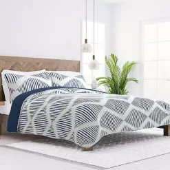 Kirklands Home Navy Diamond Line Reversible 3-pc. King Quilt Set Outlet