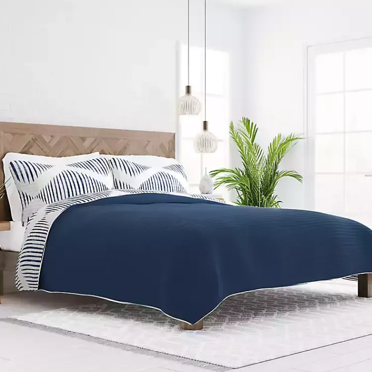 Kirklands Home Navy Diamond Line Reversible 3-pc. King Quilt Set Outlet