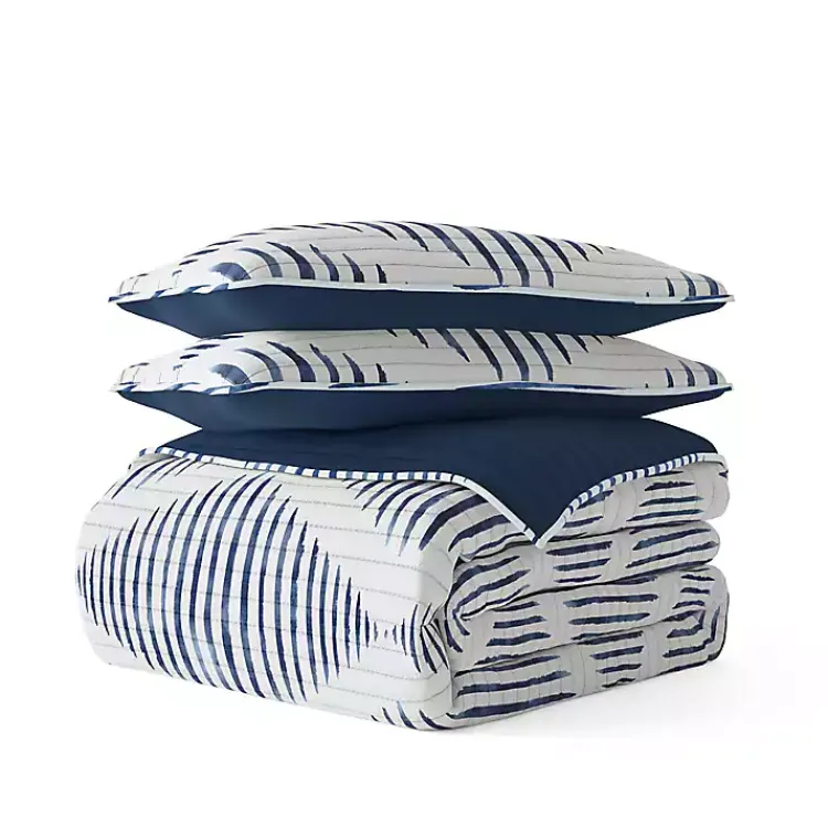 Kirklands Home Navy Diamond Line Reversible 3-pc. King Quilt Set Outlet