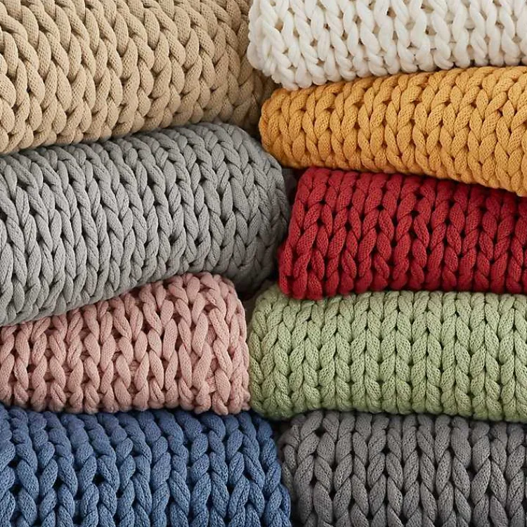 Blankets & Throws>Kirklands Home Navy Hand Made Chunky Double Knit Throw Blanket Blue
