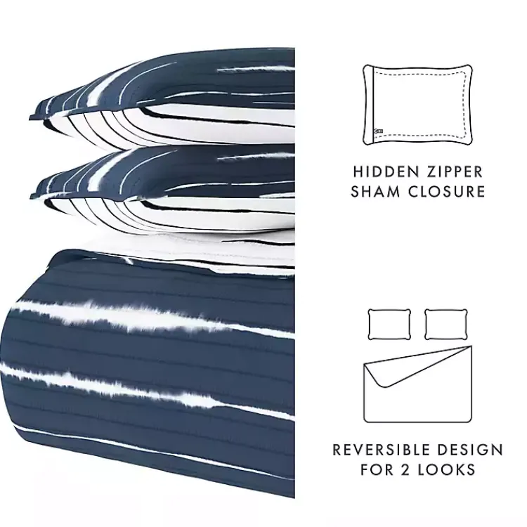 Kirklands Home Navy Linear Reversible 2-pc. Twin Quilt Set New