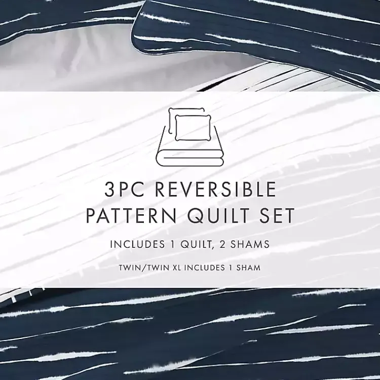 Kirklands Home Navy Linear Reversible 2-pc. Twin Quilt Set New