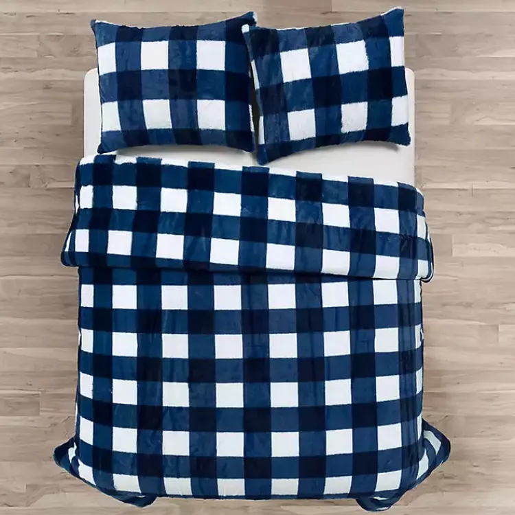 Kirklands Home Navy Plaid Faux Fur 3-pc. Full/Queen Comforter Set Online